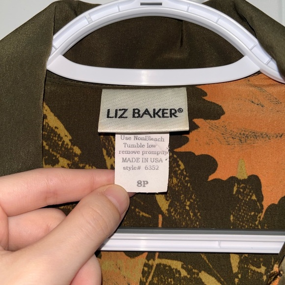 Liz Baker Brown and Orange Leaf Print Button Down Shirt - Picture 3 of 5